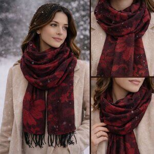 🌹Jerusalem Label 100% Cashmere Shawl – Garnet Floral Weave • Quiet Luxury